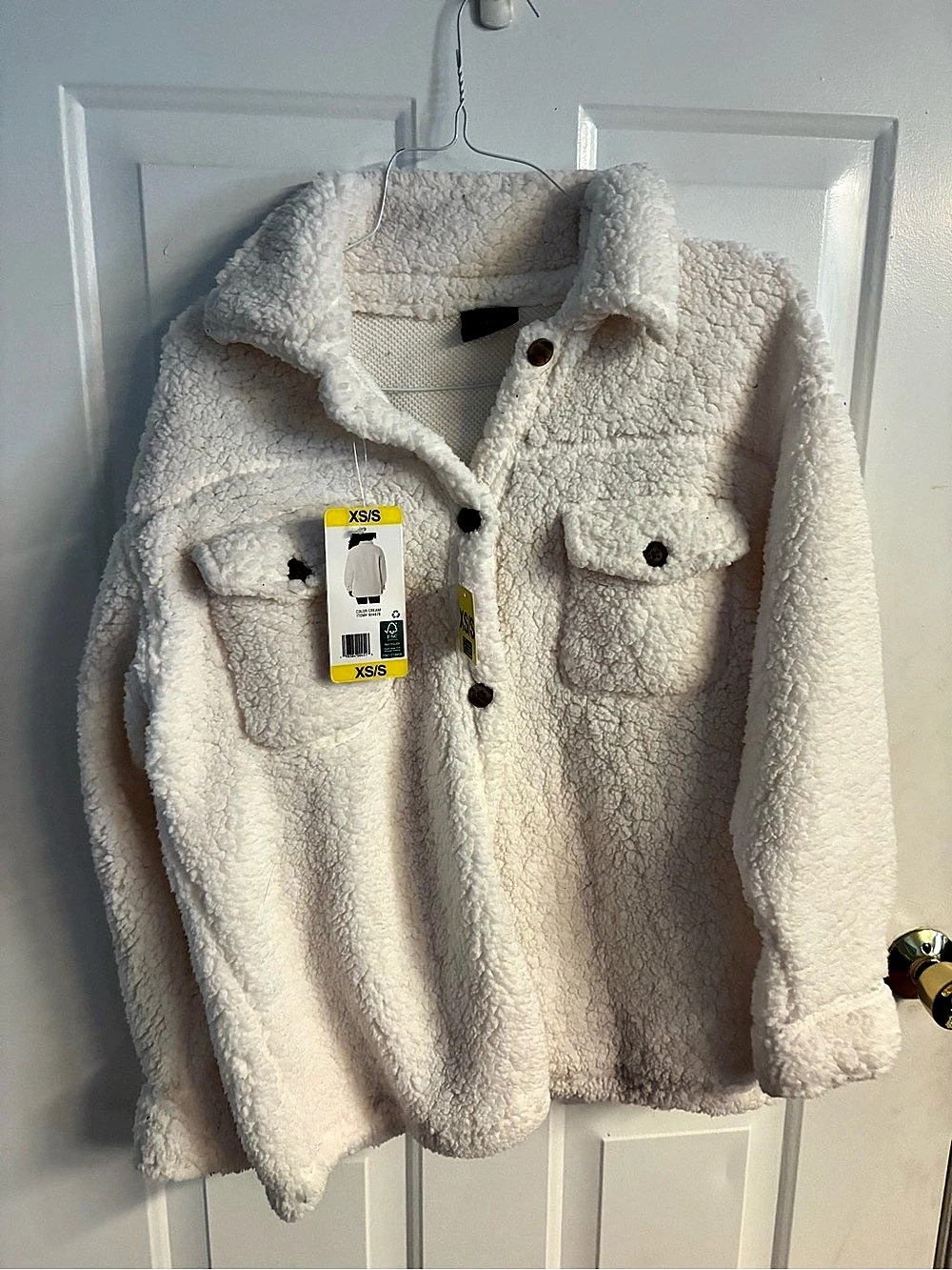 32 Degrees Cozy Sherpa Shirt Jacket Teddy Cream XS/S